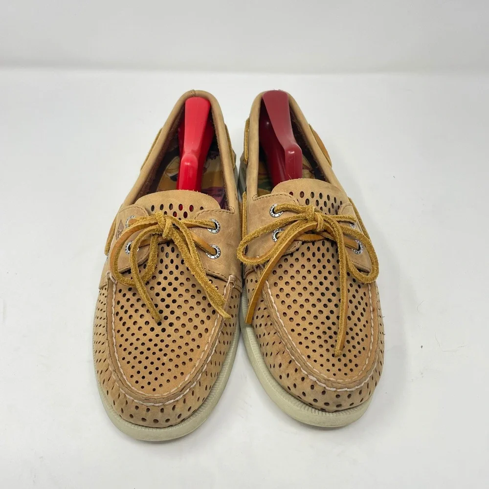 Sperry Top-Sider Mens 7M Authentic Original Tan Perforated Leather Boat Shoes